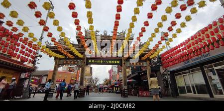 Lukang Tianhou Tempel, Zhanghua - Mar 17, 2022 : Lugang Tianhou Tempel, ein nationales Denkmal, wurde 1591 in der späten Ming-Dynastie gegründet und war es Stockfoto