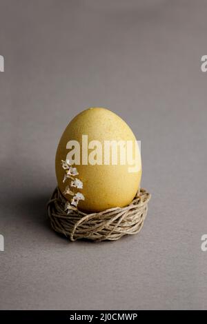 Osterei mit Blumen. Zusammensetzung der Osterkost und Platz für einen Text Stockfoto