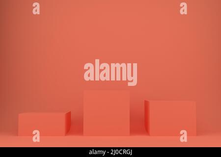 3D gerendertes Podium für Ihre Produktpräsentation. Rote Plattformen Komposition. vektorgrafik 3D. Stockfoto