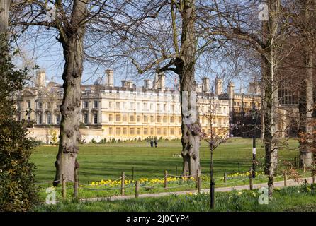 Cambridge University spring; Clare College Cambridge University Old Court Seen across Kings Lawns, Cambridge UK Stockfoto