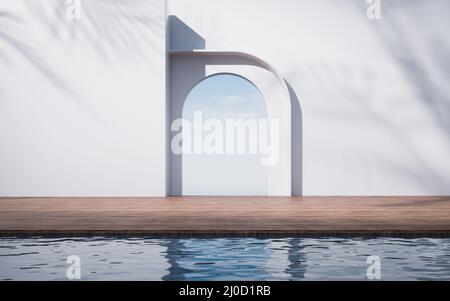 Leerer Boden mit Wasseroberfläche Hintergrund, 3D Rendering. Digitale Zeichnung des Computers. Stockfoto