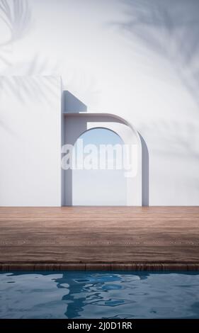 Leerer Boden mit Wasseroberfläche Hintergrund, 3D Rendering. Digitale Zeichnung des Computers. Stockfoto