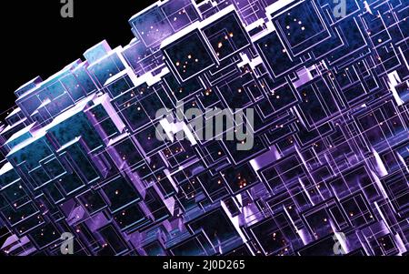 Abstrakte Würfelkonstruktion, 3D Rendering. Digitale Zeichnung des Computers. Stockfoto
