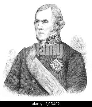 Porträt von Lord Stratford of Redcliffe. Stratford Canning, 1. Viscount Stratford de Redcliffe, britischer Botschafter beim Osmanischen Reich. Schwarz-Weiß-Illustration Stockfoto