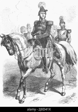 Feldmarschall Fitzroy James Henry Somerset, 1. Baron Raglan und Staff, Kommandant der britischen Truppen, die 1854 auf die Krim geschickt wurden; Schwarz-Weiß-Illustration Stockfoto