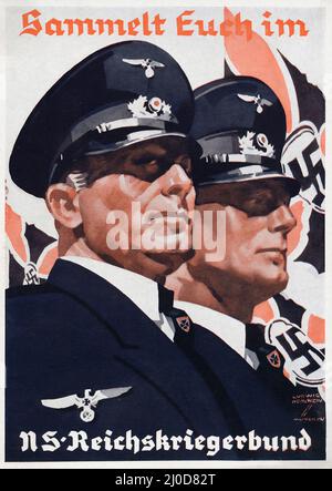 Nazi-Propaganda von Ludwig HOHLWEIN - Propagandakarte 1939 zum Gedenken an die „Versammlung der National Socialist Veterans League“ Stockfoto