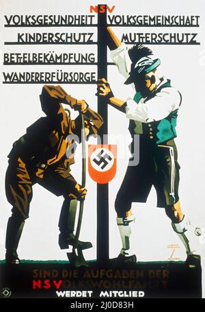 NSDAP Volksgemeinschaft NS VOLKSWOHLFAHRT, 1934 - NS-Propaganda von Ludwig Hohlwein (1874–1949). Stockfoto