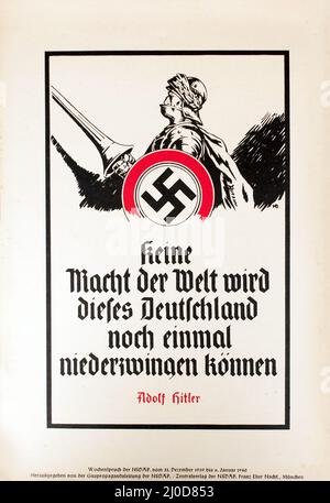 Deutsche Nazi-Propaganda - diesmal wird keine Macht auf der Erde Deutschland besiegen. Adolf Hitler. 31. Dezember 1939. Autor: Zentralverlag der NSDAP. Stockfoto