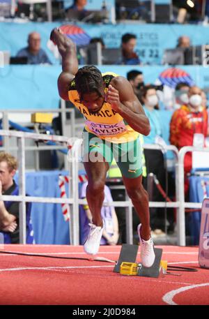 Belgrad, Serbien. 18. März 2022. Christopher Taylor aus Jamaika heizt 400m Männer während der Leichtathletik-Hallenweltmeisterschaften 2022 am 18. März 2022 in der stark Arena in Belgrad, Serbien - Foto Laurent Lairys / DPPI Credit: DPPI Media/Alamy Live News Stockfoto