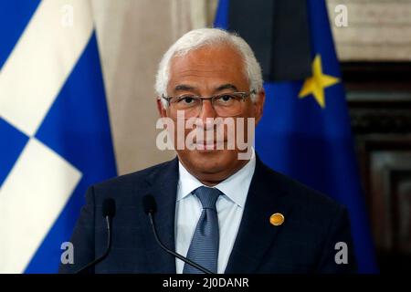 Rom, Italien. 18. März 2022. Der Premierminister von Portugal Antonio Costa während eines Treffens von Italien, Spanien, Portugal und Griechenland in der Villa Madama. Rome (Italien), März 18. 2022Photo Samantha Zucchi Insidefoto Credit: Insidefoto srl/Alamy Live News Stockfoto