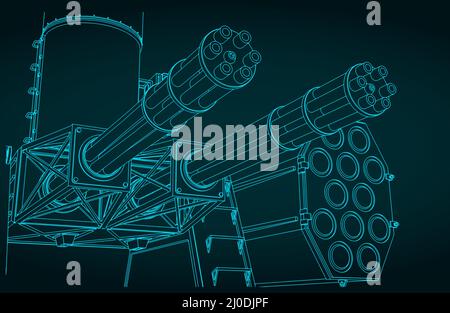 Stilisierte Vektordarstellung des schiffsgestützten Flak-Raketensystems Stock Vektor