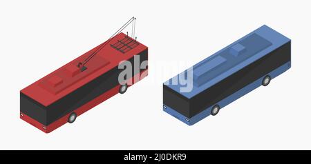 Isometrische elektrische Trolley Bus Vektor flache Abbildung Stock Vektor