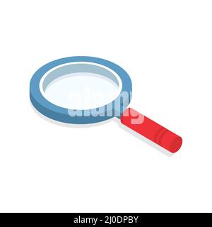 Lupe im isometrischen Stil. 3D Lupensuchelement mit rotem Griff. Lupensymbol. Stock Vektor