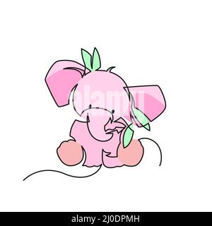 Happy Little pink Elephant. Happy Pink Elephant Illustration kontinuierliche Linie Zeichnung. Stock Vektor