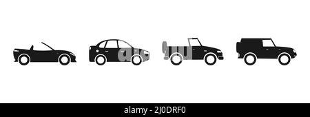 Auto-Symbol eingestellt. Schwarze Silhouette des Automobils. Automatische Symbolsammlung. Transportsportkonzept. Stock Vektor