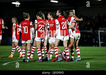 Borehamwood, Großbritannien. MÄR 18. Stina Blackstenius von Arsenal feiert ihr Tor während des Vitality Women's FA Cup-Spiels zwischen Arsenal und Coventry United am Freitag, 18.. März 2022 im Meadow Park, Borehamwood. (Kredit: Tom West | MI News) Kredit: MI Nachrichten & Sport /Alamy Live News Stockfoto