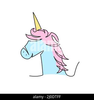 Glückliches kleines schönes Einhorn. Glücklich schöne Einhorn Illustration kontinuierliche Linie Zeichnung. Stock Vektor