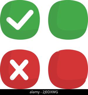 Ein Satz von Box-Symbolen mit Häkchen und Kreuzzeichen. Leere Felder. Bearbeitbarer Vektor. Stock Vektor