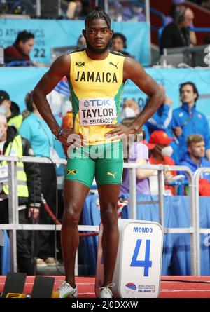 Belgrad, Serbien. 18. März 2022. Christopher Taylor aus Jamaika heizt 400m Männer während der Leichtathletik-Hallenweltmeisterschaften 2022 am 18. März 2022 in der stark Arena in Belgrad, Serbien - Foto: Laurent Lairys/DPPI/LiveMedia Kredit: Unabhängige Fotoagentur/Alamy Live News Stockfoto