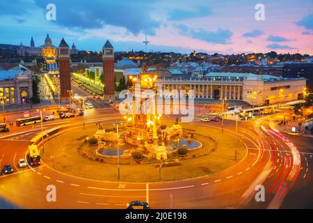 Luftaufnahme auf der Plaza Espanya Stockfoto