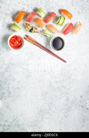 Sushi sortiert eingestellt Stockfoto