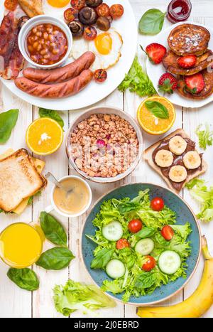 Verschiedene Arten von Frühstück oder Brunch Stockfoto