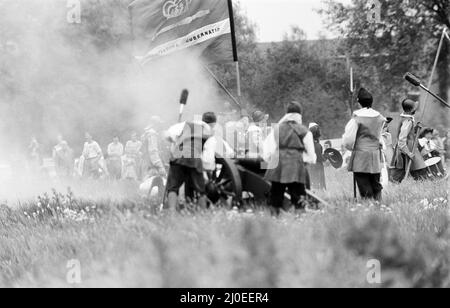 Englischer Bürgerkrieg, Nachstellung, durchgeführt von The Sealed Knot, einer pädagogischen Wohltätigkeitsorganisation, Reading, Juni 1980. Stockfoto