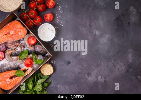Gemischte Fische und Meeresfrüchte Stockfoto