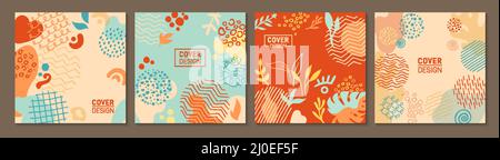 Trendy Cover oder quadratische Karte mit abstrakter Form gesetzt. Botanical floral Design Element für Flyer-Planer, Broschüre, handgezeichnete Social-Media-Sammlung. Dekorative Seite Hintergrund organische Form Vektor Stock Vektor