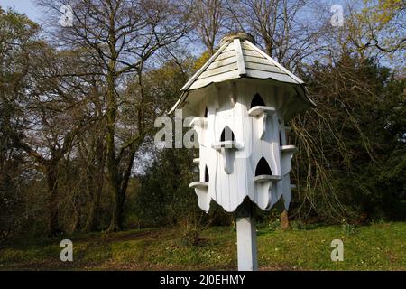 Weiße Vogelkiste mit Dovecote Stockfoto