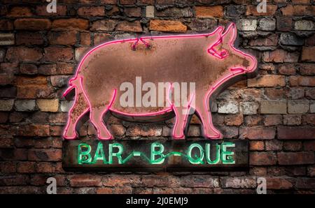 Neon Barbecue Diner Schild Stockfoto