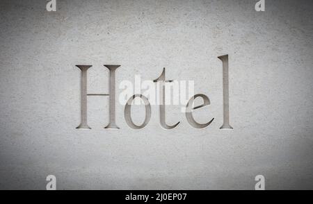In Stein Eingraviertes Schild Des Luxushotels Stockfoto