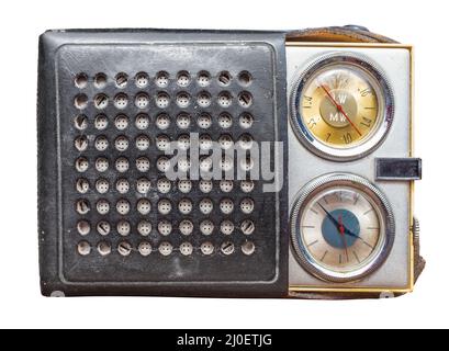 Isoliertes Vintage-Uhrenradio Stockfoto