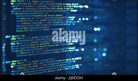 Abstract moderne Technologie der Programmierung Code-Bildschirm-Entwickler. C Programmiersprache von Computer-Skript und Technologie Hintergrund der Software. Stockfoto