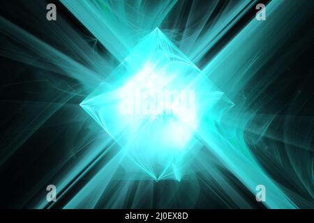 Neon leuchtende Linien und Formen fliegen im Raum. Geometrische Sci-Fi-Struktur. Abstrakt kreativ modernen Hintergrund Stockfoto