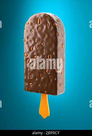 Leckere Schokolade Eis isoliert auf blauem Hintergrund Stockfoto