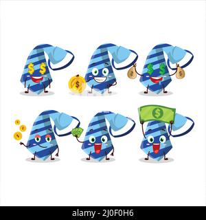 Blaue Krawatte Cartoon-Figur mit niedlichen Emoticon bringen Geld. Vektorgrafik Stock Vektor