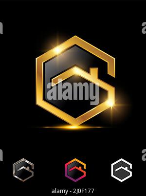 Ein Vektor-Illustrationssatz des goldenen Hexagon-Startseite Monogramm Buchstabe G-Symbol Stock Vektor