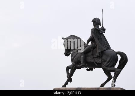 Skulptur, Reiterdenkmal von Marschall Antonio José de Sucre vor mehr als 80 Jahren gemacht und befindet sich derzeit in der magischen Kreis der Gewässer in Stockfoto