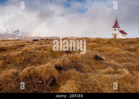 Hellnar Kirche in Snaefellsnes Halbinsel bei Westisland. Stockfoto
