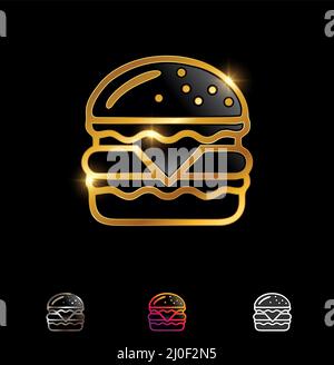 Ein Vektor-Illustration-Set mit goldenem isoliertem Burger-Symbol Stock Vektor
