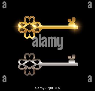 Ein Vektorgrafik-Set aus Gold- und Chrom-Key-Vektorzeichen Stock Vektor