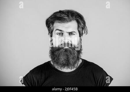 Bärtiger Mann. Barbershop-Verfahren. Bartpflege. Salon für Männer. Langer Bart und Schnurrbart. Stockfoto