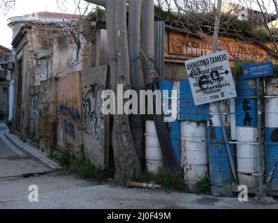 Teil der Grünen Linie oder der Pufferzone in der Altstadt von Nicosia Stockfoto