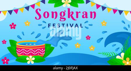 songkran Festival Illustration horizontales Banner Design Stock Vektor