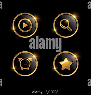 Ein Vektor-Illustration-Set von Golden Web Development Icon in schwarzem Hintergrund mit Gold Glanz-Effekt gesetzt Stock Vektor