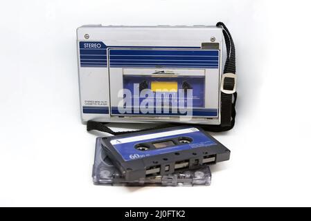 Alter tragbarer Stereo-Audio-Kassettenspieler Stockfoto