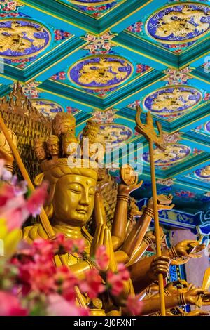 Schöne Bilder von Guanyim oder Guan Yin, chinesischer gott im chinesischen Tempel. Tausend Hände von Guan Yin, chinesisches gottesbild Stockfoto