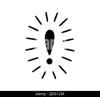 Handgezeichnetes Ausrufezeichen. Warnblinksymbol für Handzeichen. Achtung – Symbol „Doodle“. Ausrufezeichen. Vektorgrafik isoliert in Doodle Stock Vektor