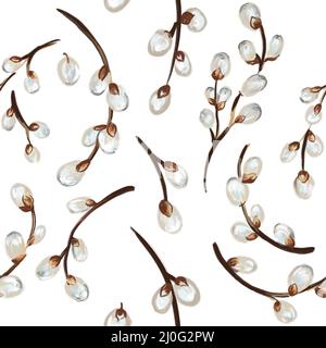 Weidenzweig nahtloses Muster. Ostermuster. Handgezeichnete Illustration. Design für Ostern Stockfoto